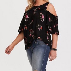 Torrid | Black Floral Cold Shoulder Blouse Size 2